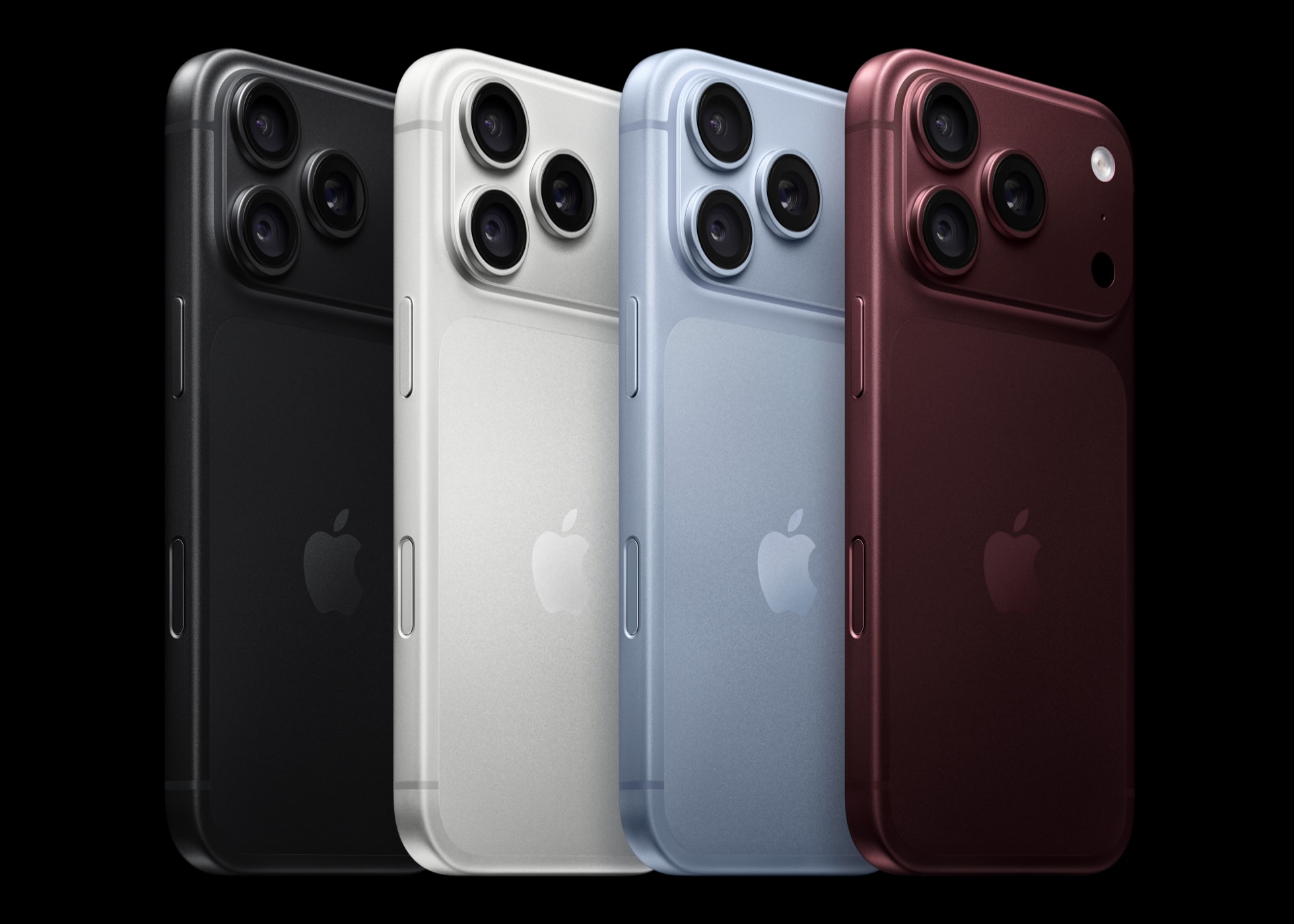 iPhone 18 Pro is displayed in black, silver, glacier, and burgundy.