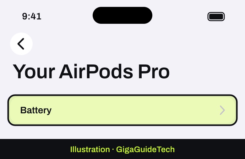 Illustration: AirPods Pro 3: Settings > [your AirPods] > Battery