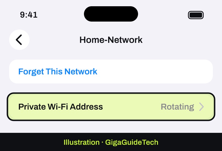 Illustration: Settings > Wi-Fi > your network > Private Wi-Fi Address