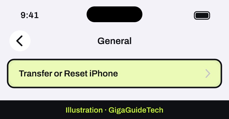 Illustration: Settings > General > Transfer or Reset iPhone