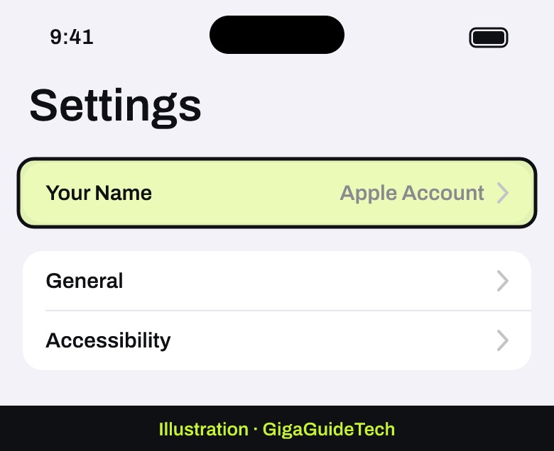 Illustration: Settings: tap your name at the top