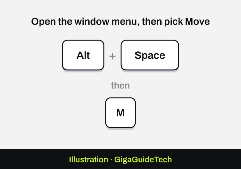 Illustration: Alt+Space opens the window menu, then M chooses Move