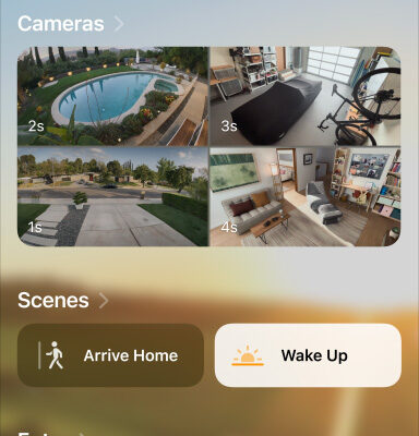 iPhone displaying my home, cameras, scenes, and entry