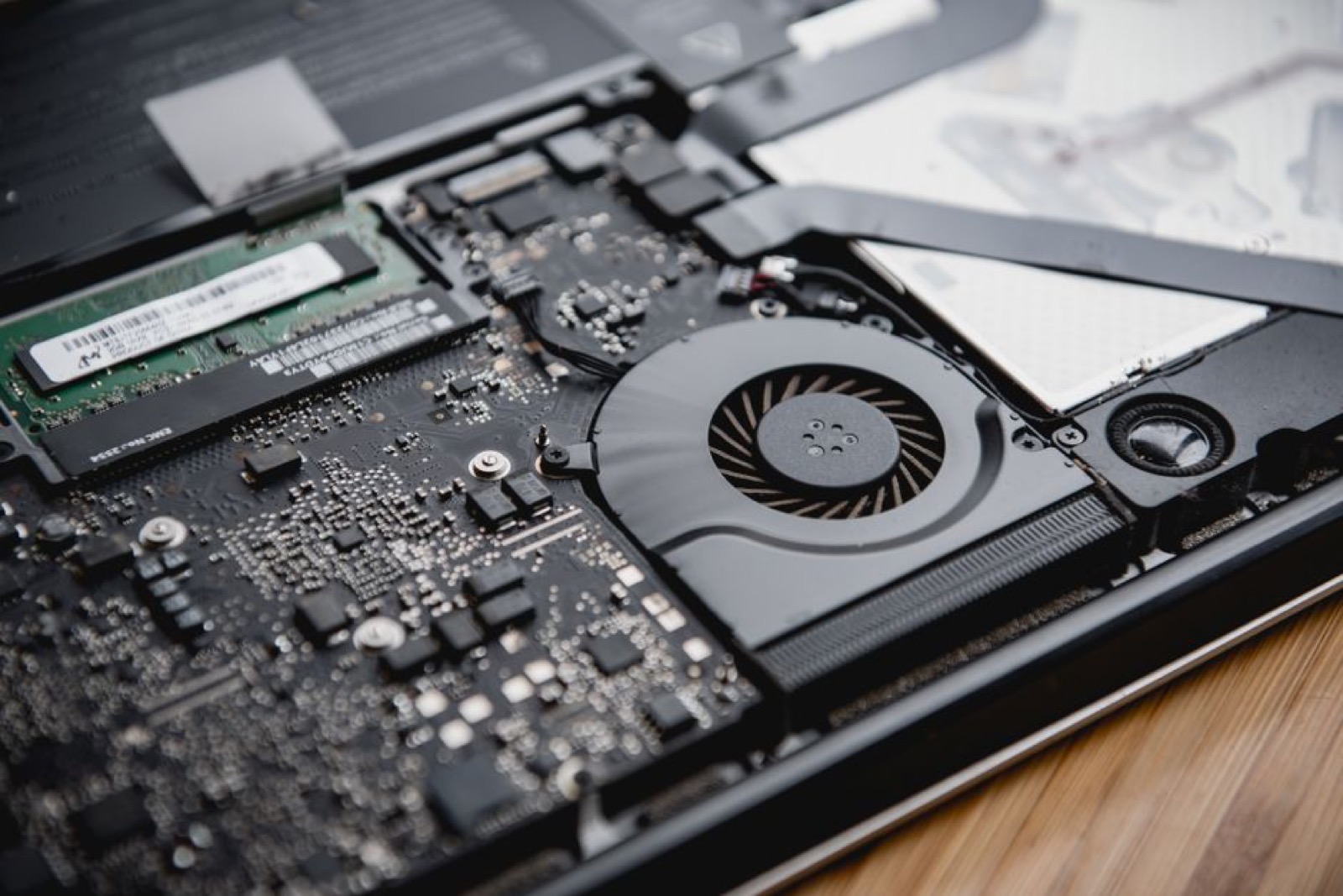 Inside view of a laptop's components