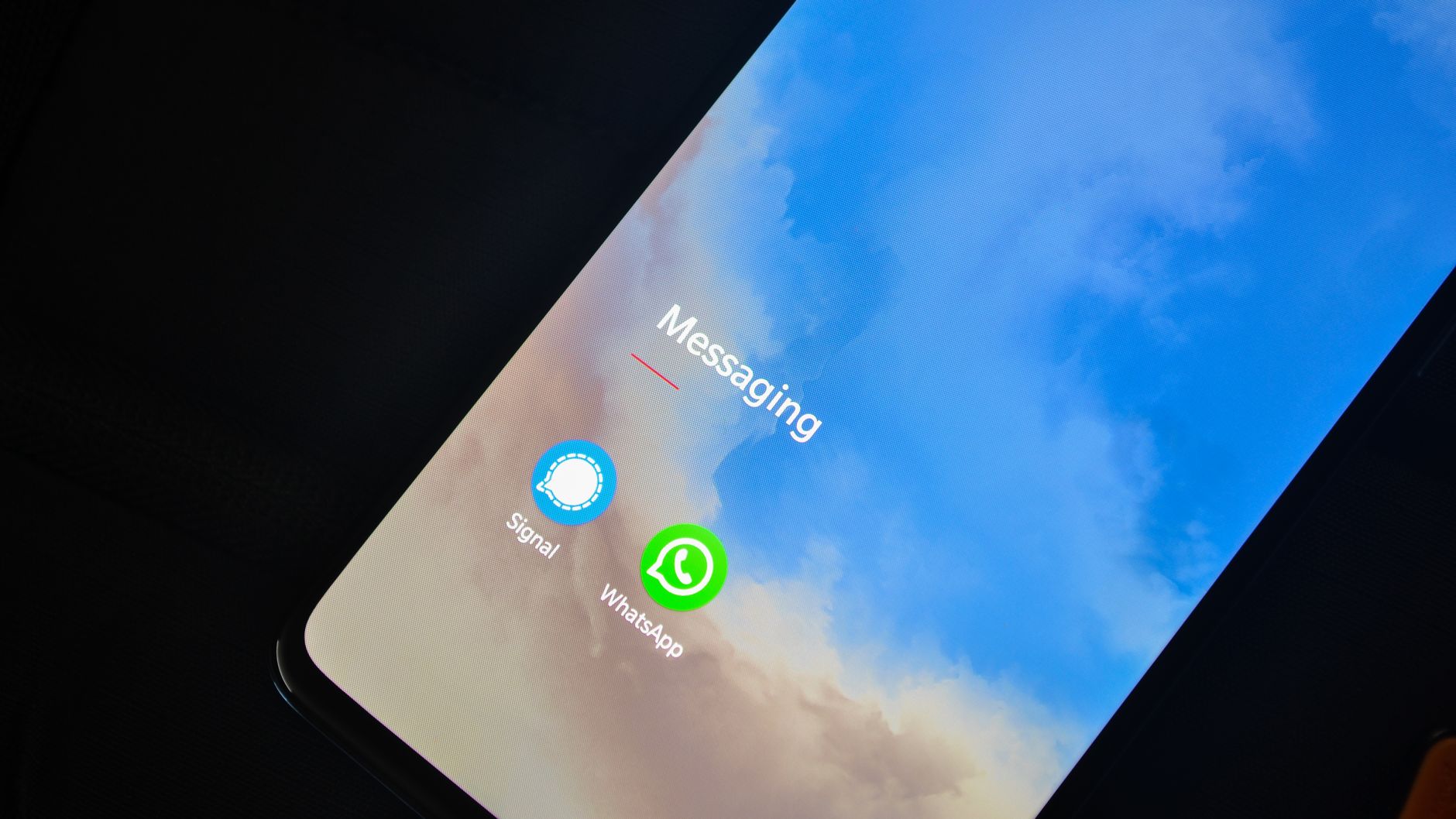 A messaging apps folder on an Android phone home screen