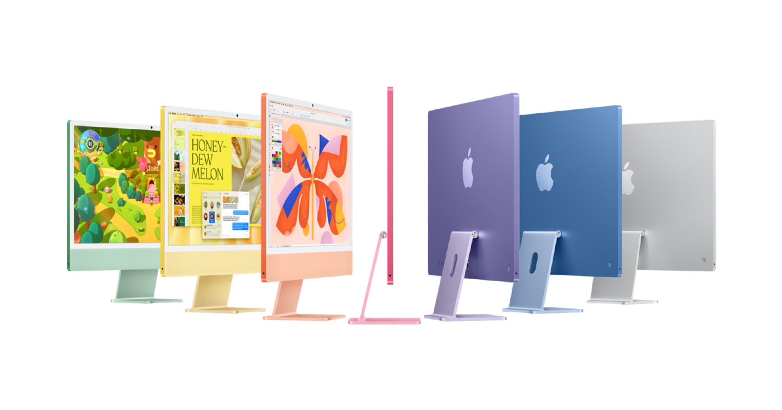 The current iMac lineup in its seven colors