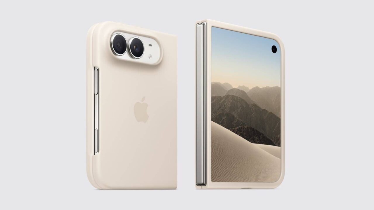 Apple's iPhone Duo Case on a folded and an unfolded iPhone Duo