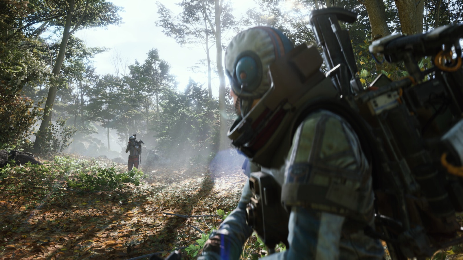 ARC Raiders gameplay screenshot of a raider in a forest