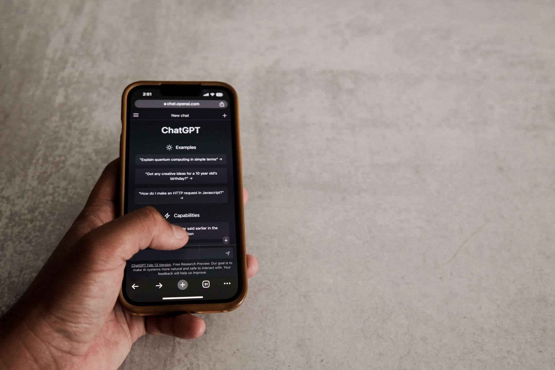 A person using ChatGPT on a smartphone