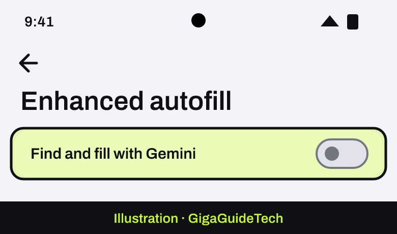 Illustration: Chrome > More > Settings > Autofill and passwords > Enhanced autofill > Find and fill with Gemini