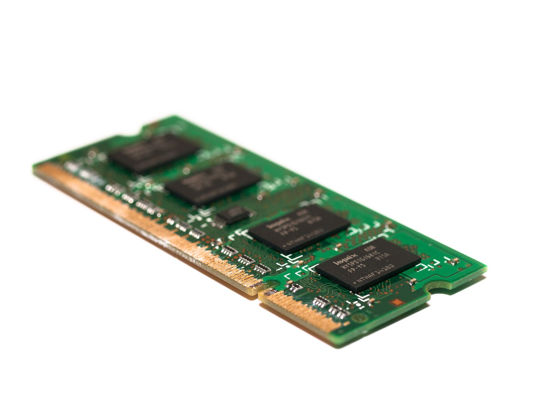 A computer memory module on a white background