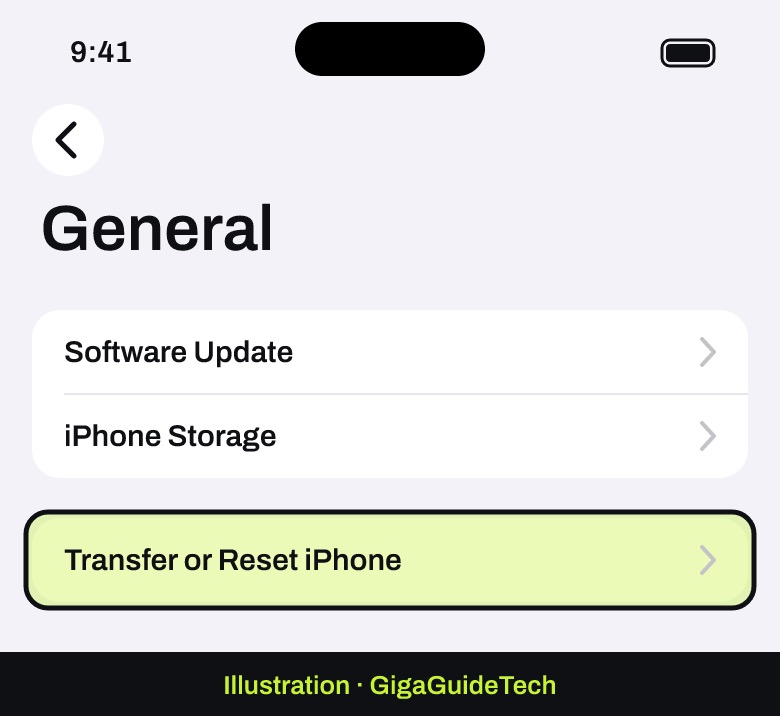Illustration: Settings > General > Transfer or Reset iPhone