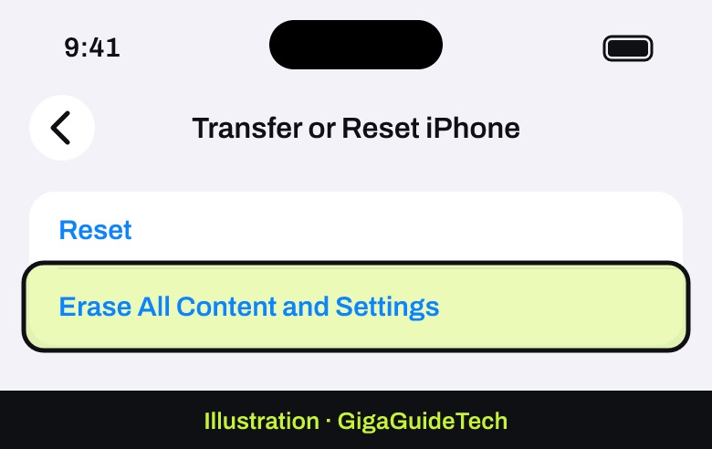 Illustration: Tap Erase All Content and Settings, then Continue