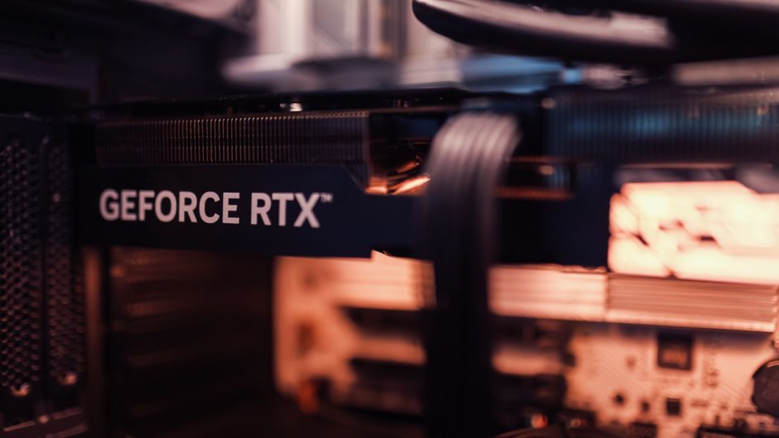 Close-up of a GeForce RTX graphics card