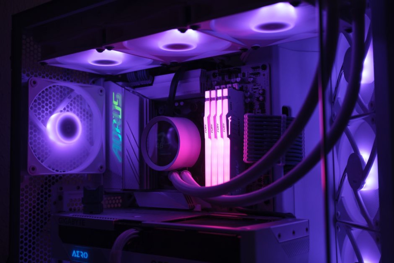 A gaming PC with colorful lighting
