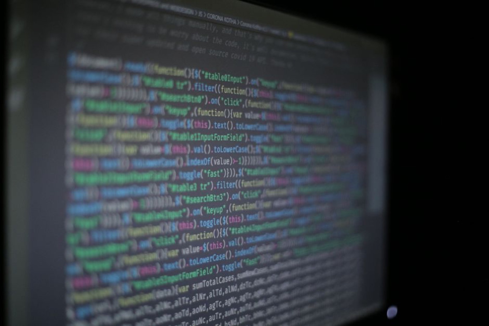 Colorful programming code on a screen