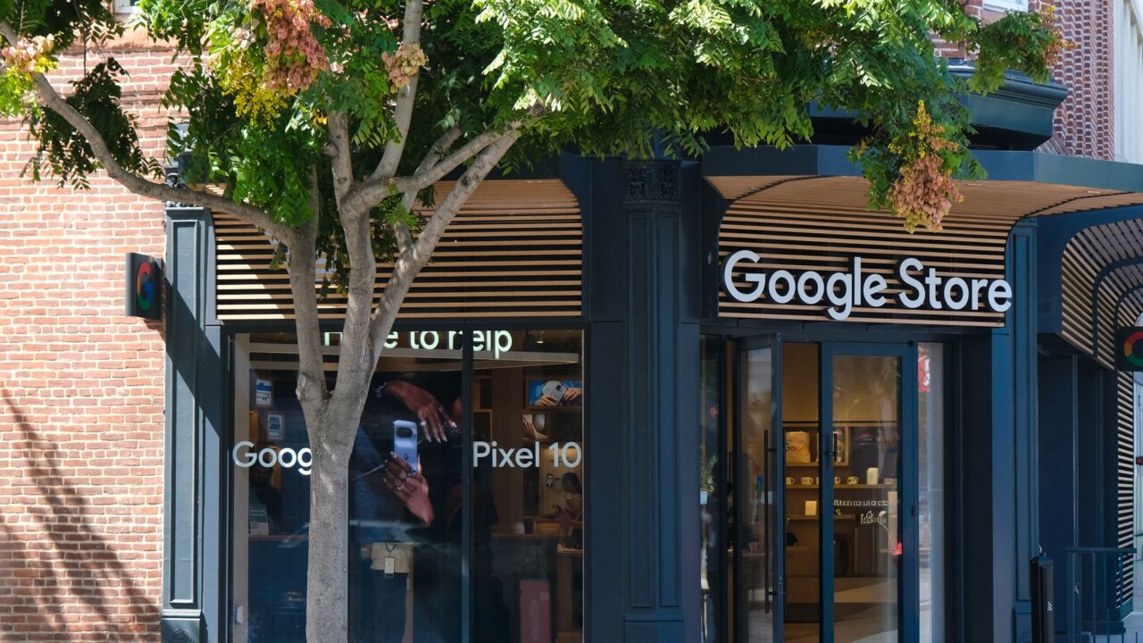 The entrance of a Google Store with Pixel signage