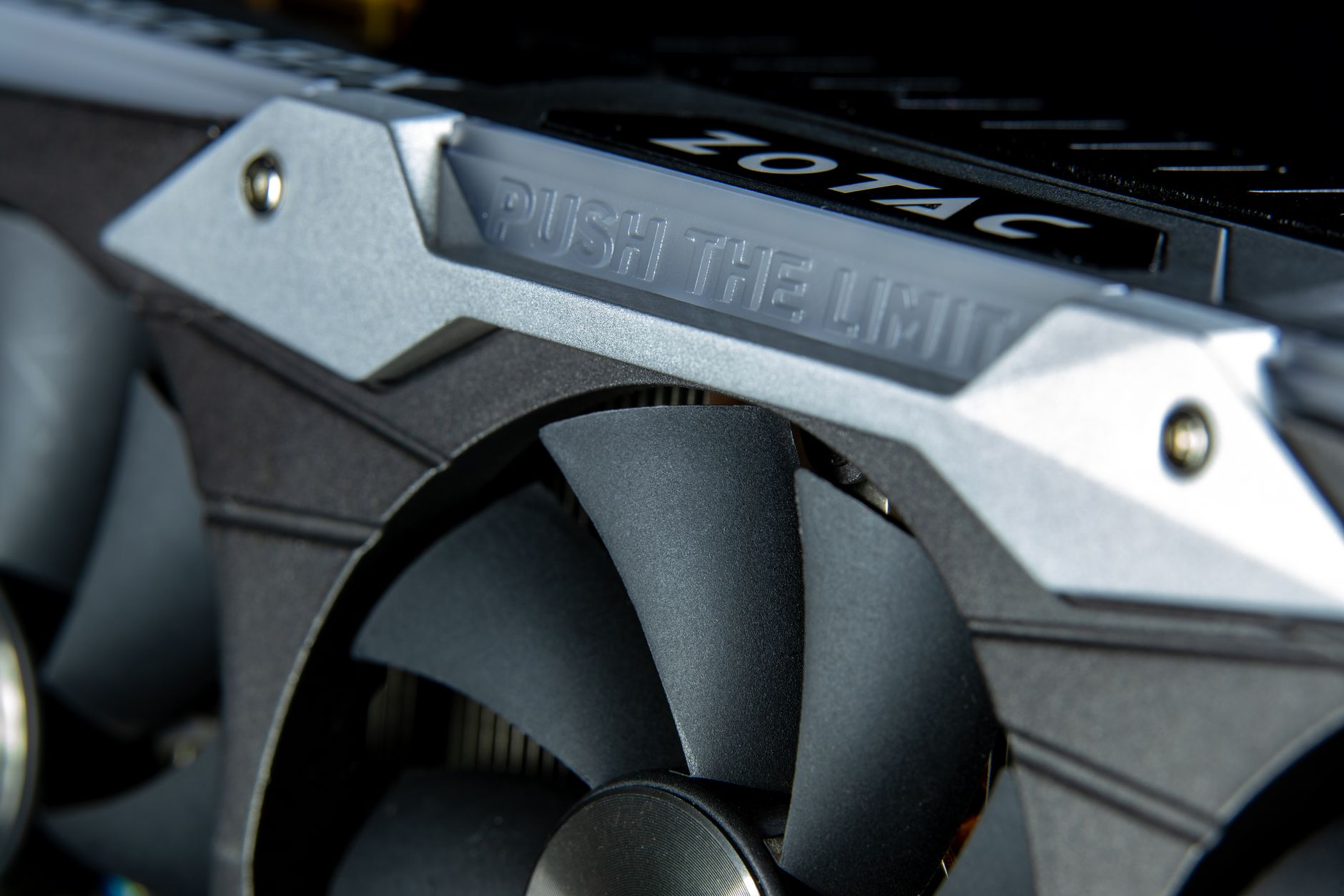 Close-up of the cooling fans on a graphics card