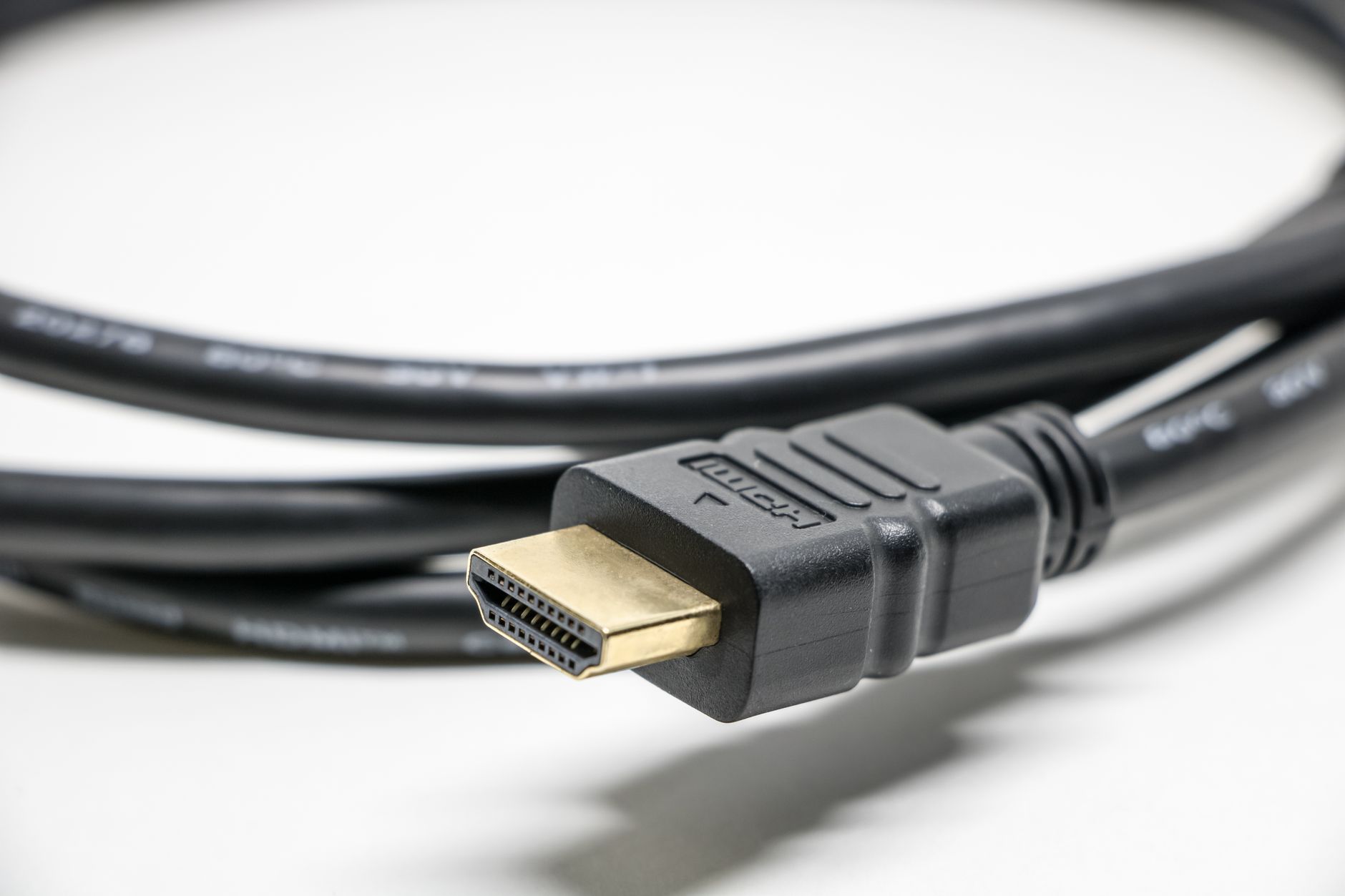 An HDMI cable with a gold-plated connector