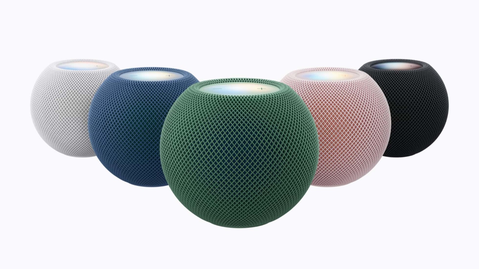 HomePod mini 2 in white, blue, green, pink and midnight