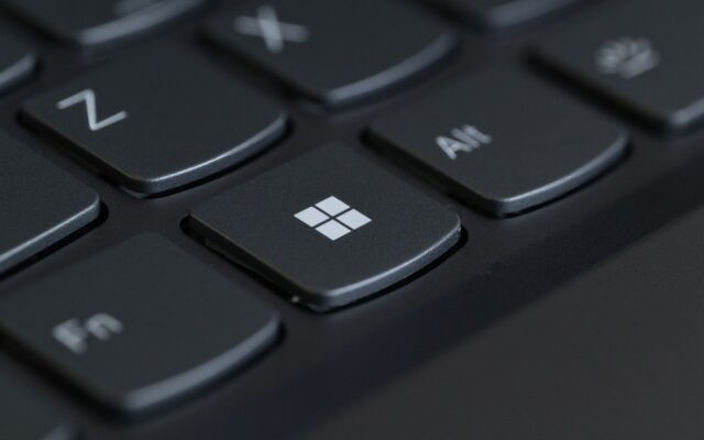 Close-up of the Windows key on a computer keyboard