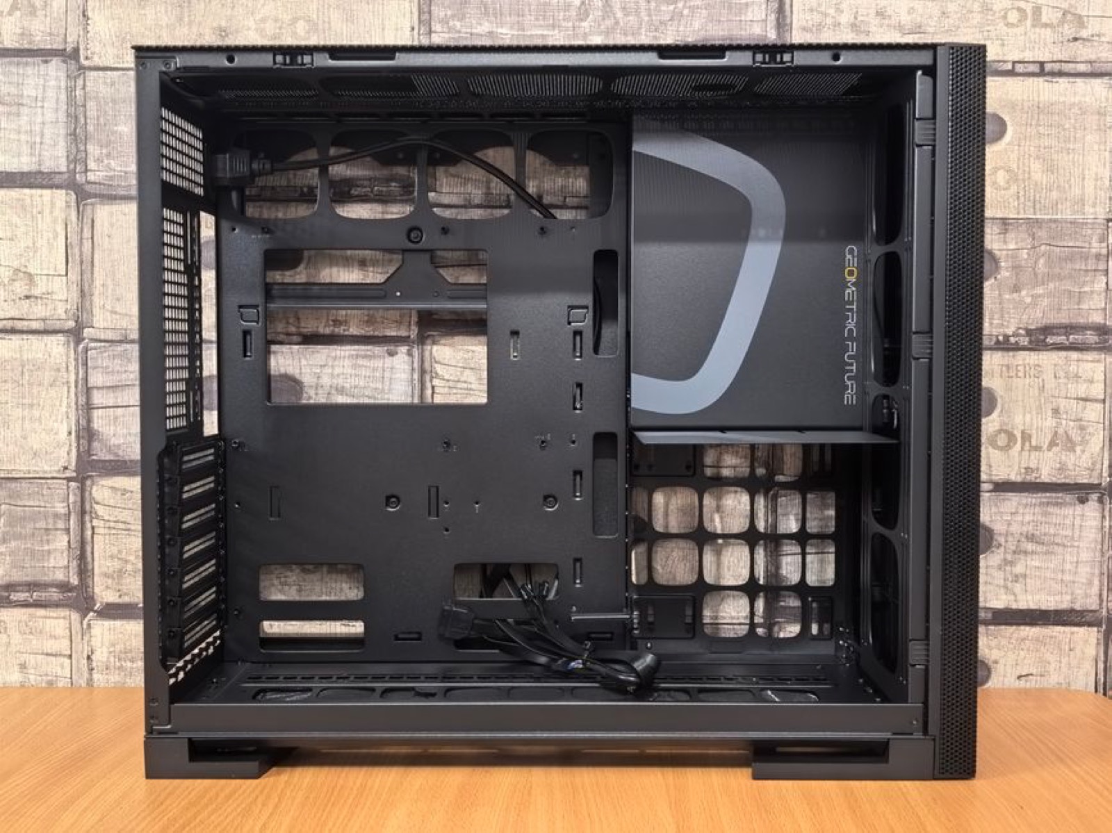 An open black computer case