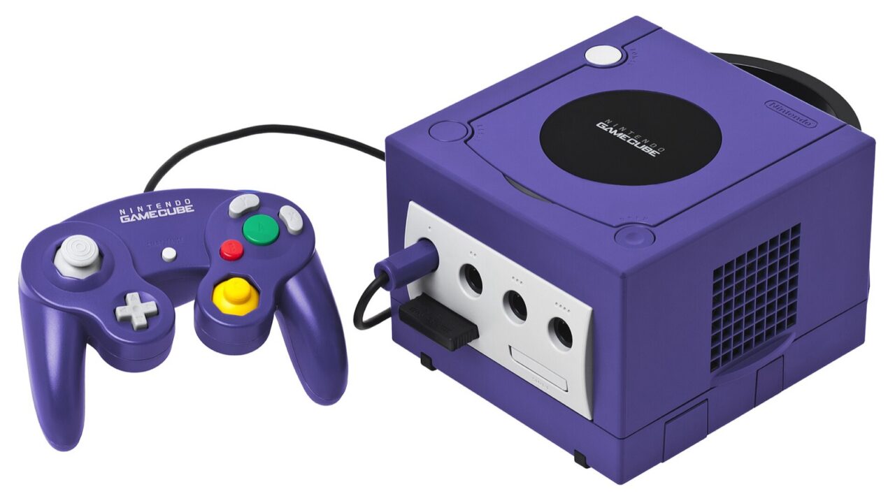An Indigo Nintendo GameCube with its controller