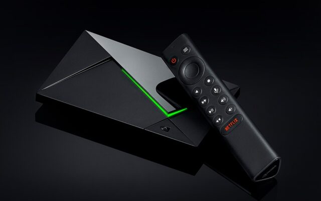 Nvidia Shield TV Pro streaming box and remote