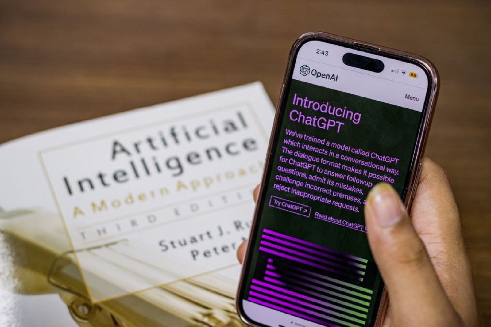 A smartphone showing an AI chatbot app