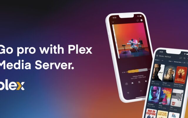 Plex Media Server promotional image with the Plex app on two phones