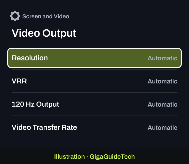 Illustration: Video Output > Resolution: Automatic