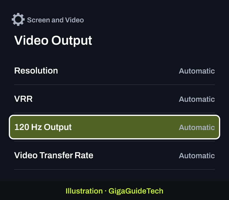 Illustration: Video Output > 120 Hz Output: Automatic