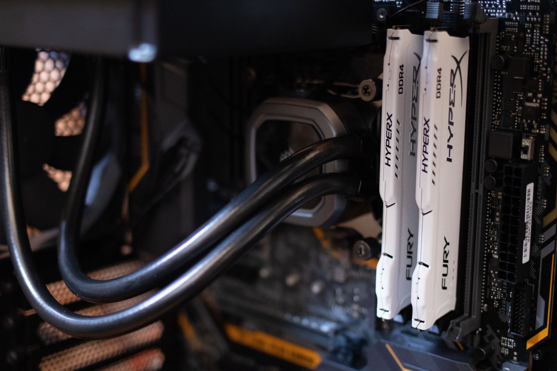 Two RAM modules installed in the memory slots of a desktop PC
