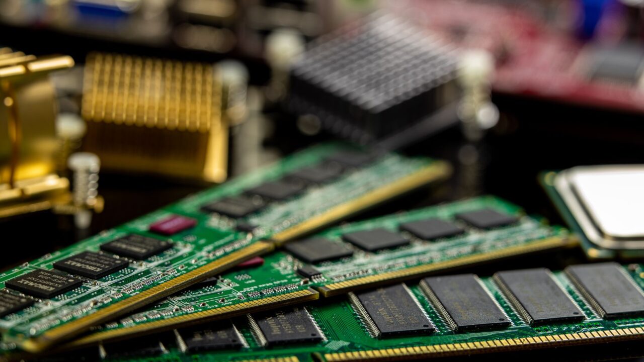 RAM sticks resting on a computer motherboard
