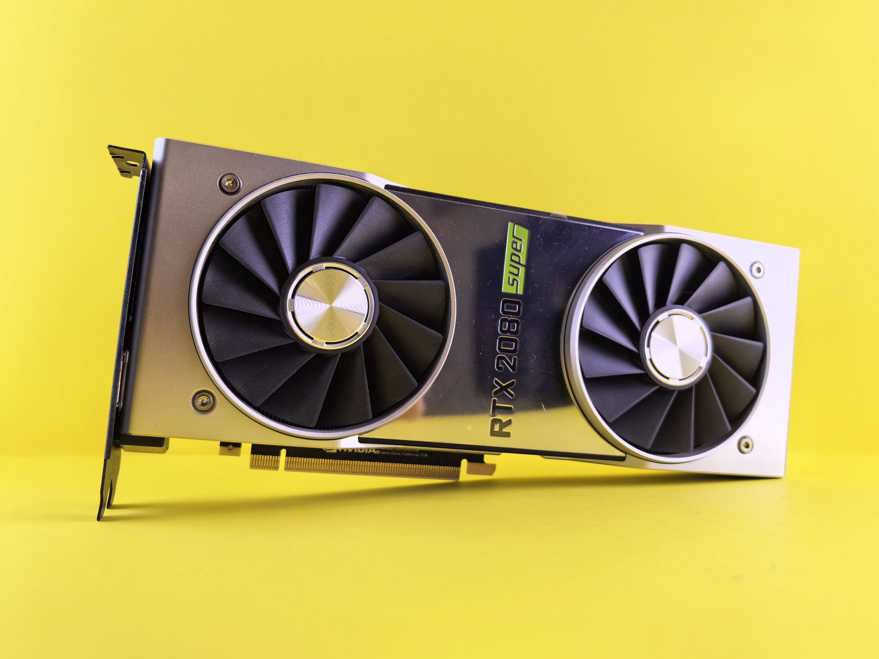 An Nvidia RTX graphics card with two fans