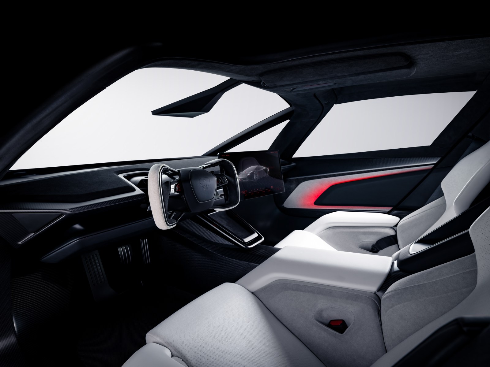The two-seat interior of the new Tesla Roadster
