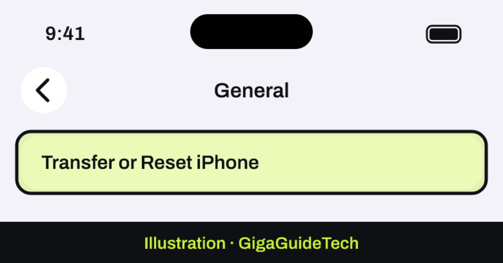 Illustration: General > Transfer or Reset iPhone