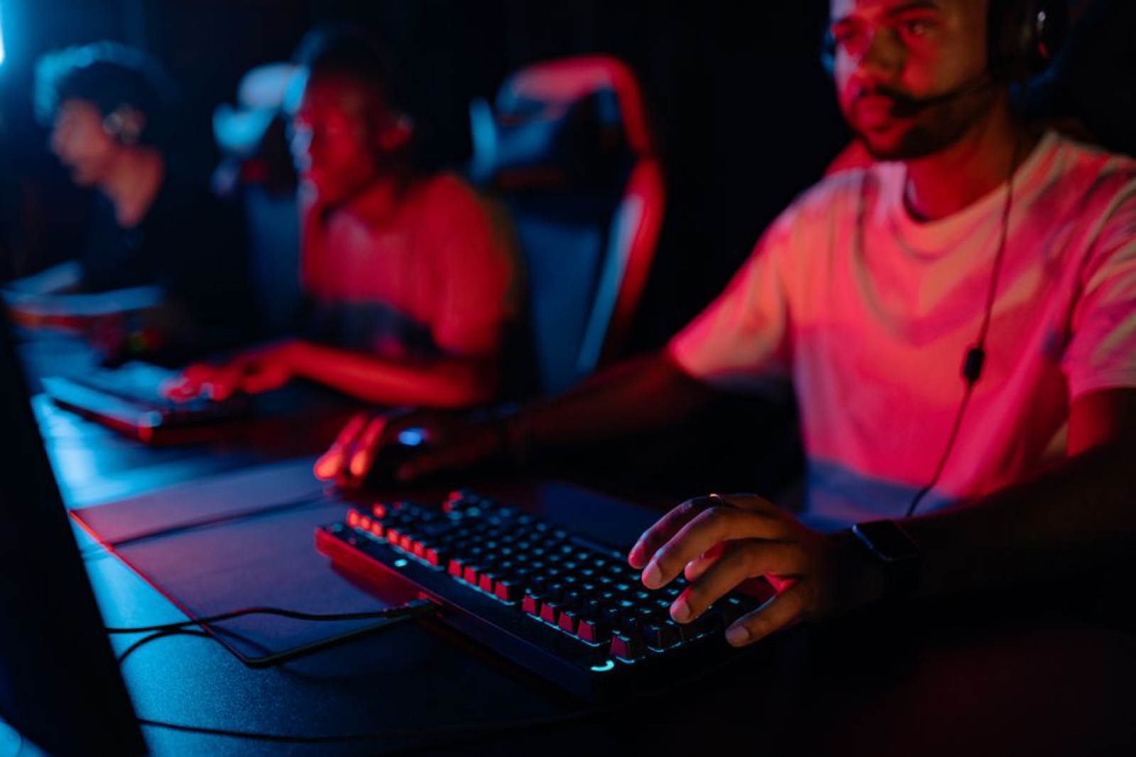 A group of gamers playing online