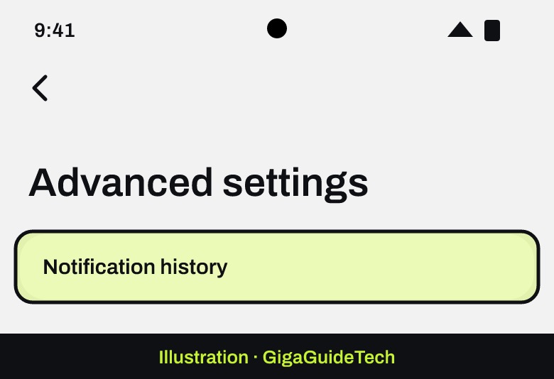 Illustration: Settings > Notifications > Advanced settings > Notification history